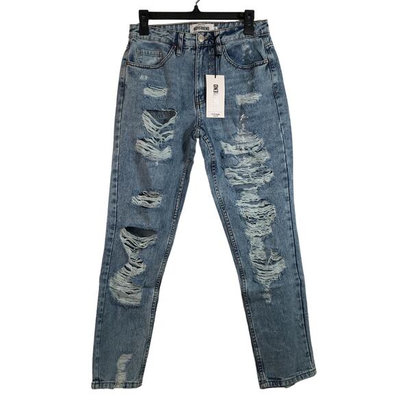 Women's Refuge Denim Boyfriend Mid Rise Distressed Jean, Size 5 - Light Blue - Picture 1 of 11